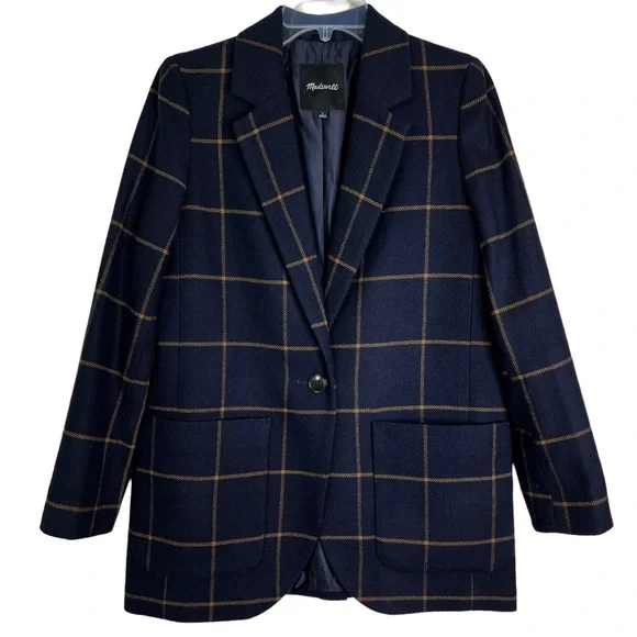 Madewell Larsen 1-Button Wool Blend Windowpane Blazer - Picture 2 of 14